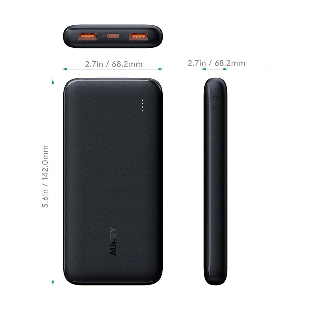 Aukey PB-N73-BK 15W 10.000mAh Type-C İnce Powerbank (Siyah)