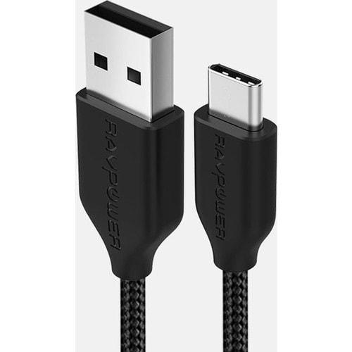 RAVPOWER 1 m USB-A Type-C Naylon/Çelik Örgülü Şarj/Data Kablosu Siyah + RP-CB017