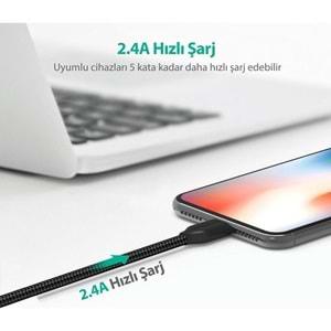 RAVPOWER 1 m USB-A Type-C Naylon/Çelik Örgülü Şarj/Data Kablosu Siyah + RP-CB017