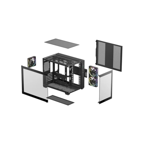 DEEPCOOL CG330-3F Micro-ATX 3 ARGB Fanlı Çift Hazneli Akvaryum Siyah Kasa