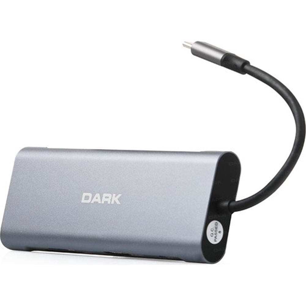 Dark USB 3.1 Type-C 9in1 Ethernet/HDMI/TF SD Kart Okuyucu/USB 3.0/Kulaklık Çoklayıcı Dönüştürücü Çevirici HUB (DK-AC-U31X36)