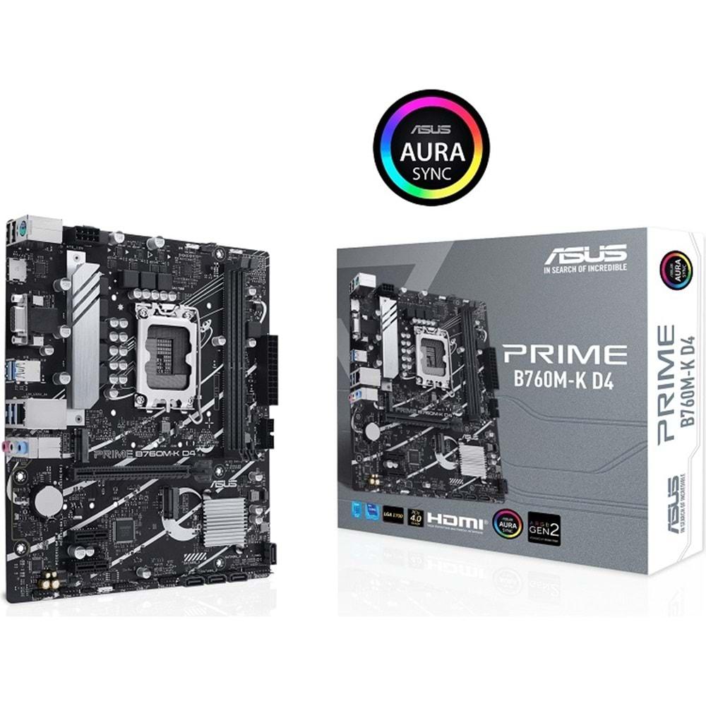 Asus PRIME B760M-K D4 DDR4 5333MHZ 1XVGA 1XHDMI 2XM.2 USB 3.2 1700P MATX Anakart