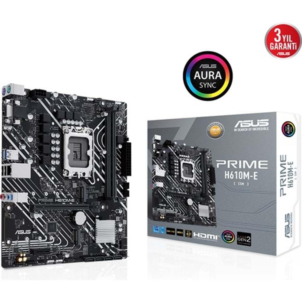 Asus Prime H610M-E-CSM DDR5 5600Mhz 1XVGA 1XHDMI 1XDP 2XM.2 USB 3.2 1700P Matx Anakart