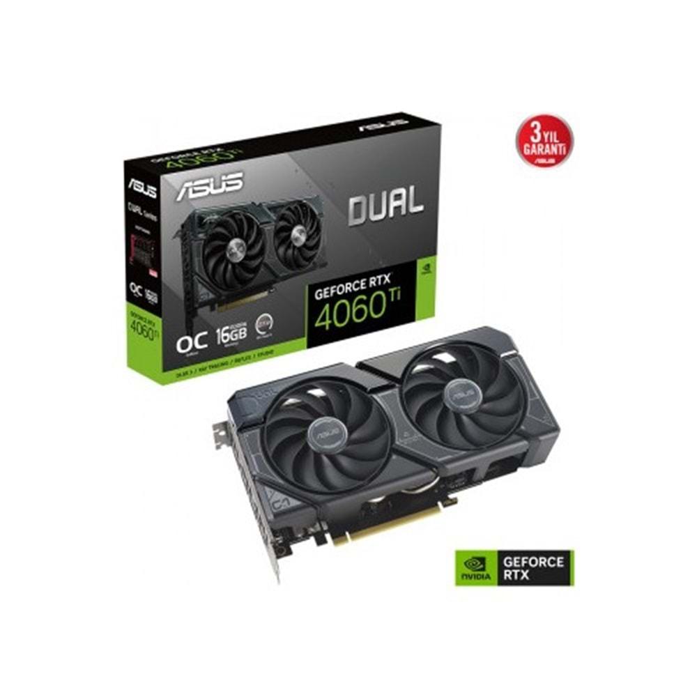 Asus Geforce DUAL-RTX4060TI-O16G 16GB Gddr6 128Bit 1XHDMI 3XDP Ekran Kartı