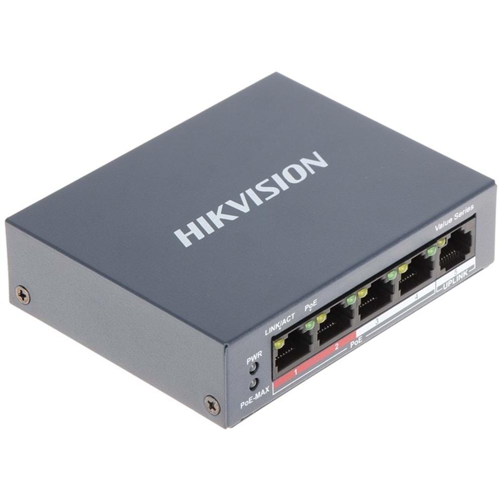 Hikvision DS-3E0105P-E/M(B) 4 Port 10/100 POE 1 Port 10/100/1000 UPLİNK Yönetilemez POE Switch