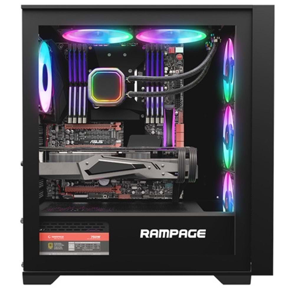 Rampage Voyager 750W 80+ Bronze Siyah 4*RGB AUTO FAN ATX MIDI Tower Gaming Oyuncu Kasası
