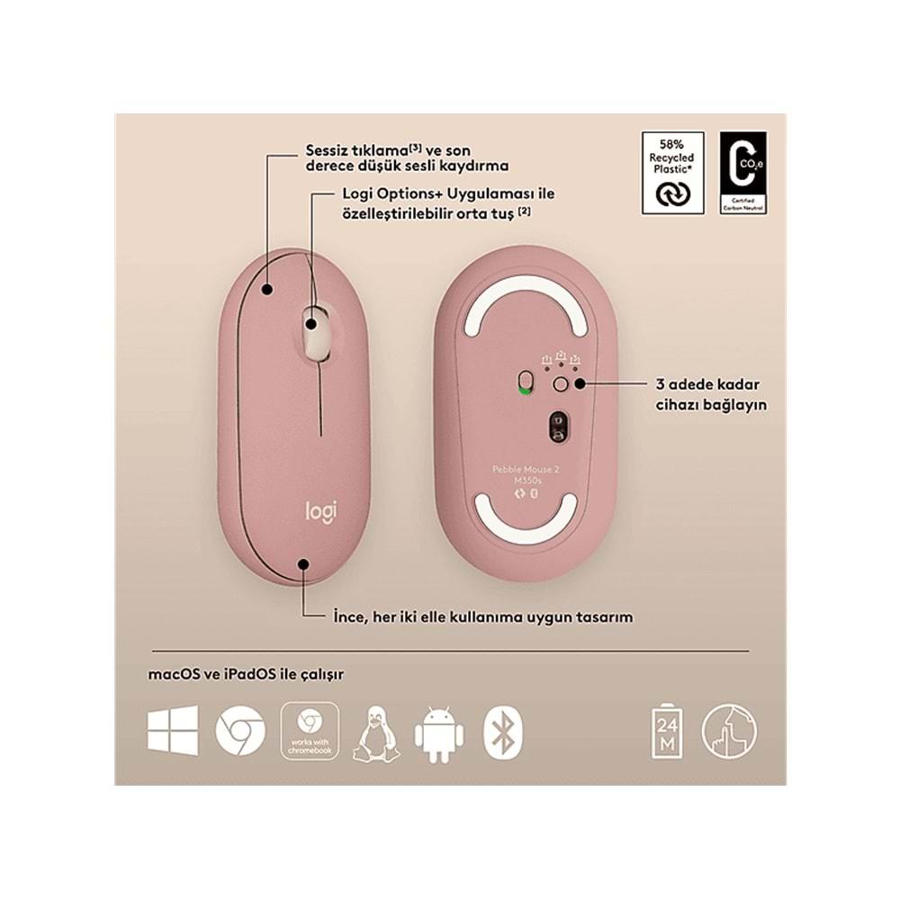 Logitech M350s Pebble 2 Pembe Bluetooth Mouse