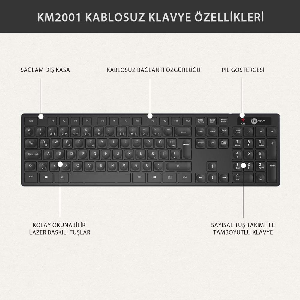 Lenovo Lecoo Kablosuz TR Q Klavye Mouse Set Siyah KM2001-S