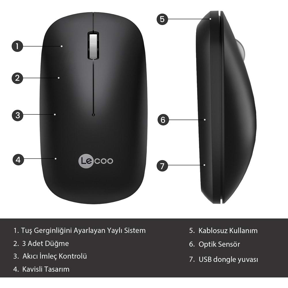 Lenovo Lecoo USB Optik Kablosuz Mouse Siyah WS214-S