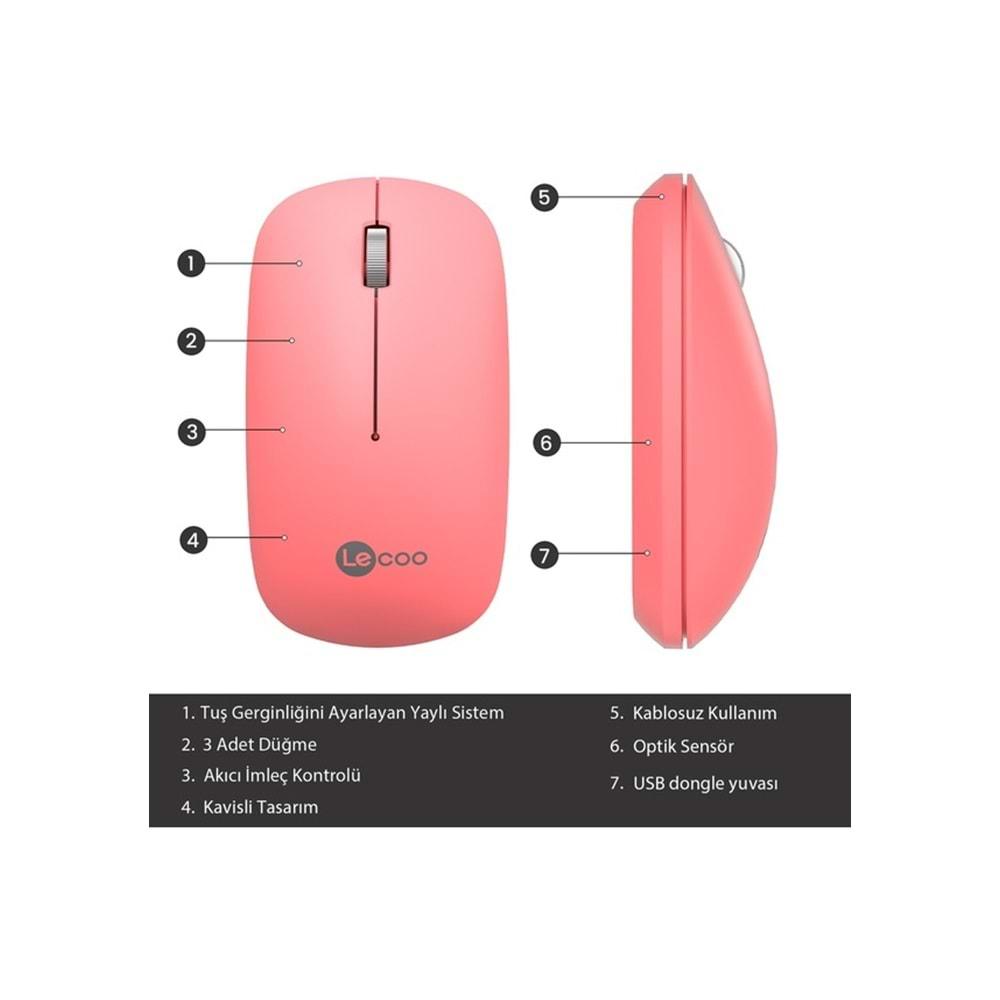 Lenovo Lecoo USB Optik Kablosuz Mouse Pembe WS214-P