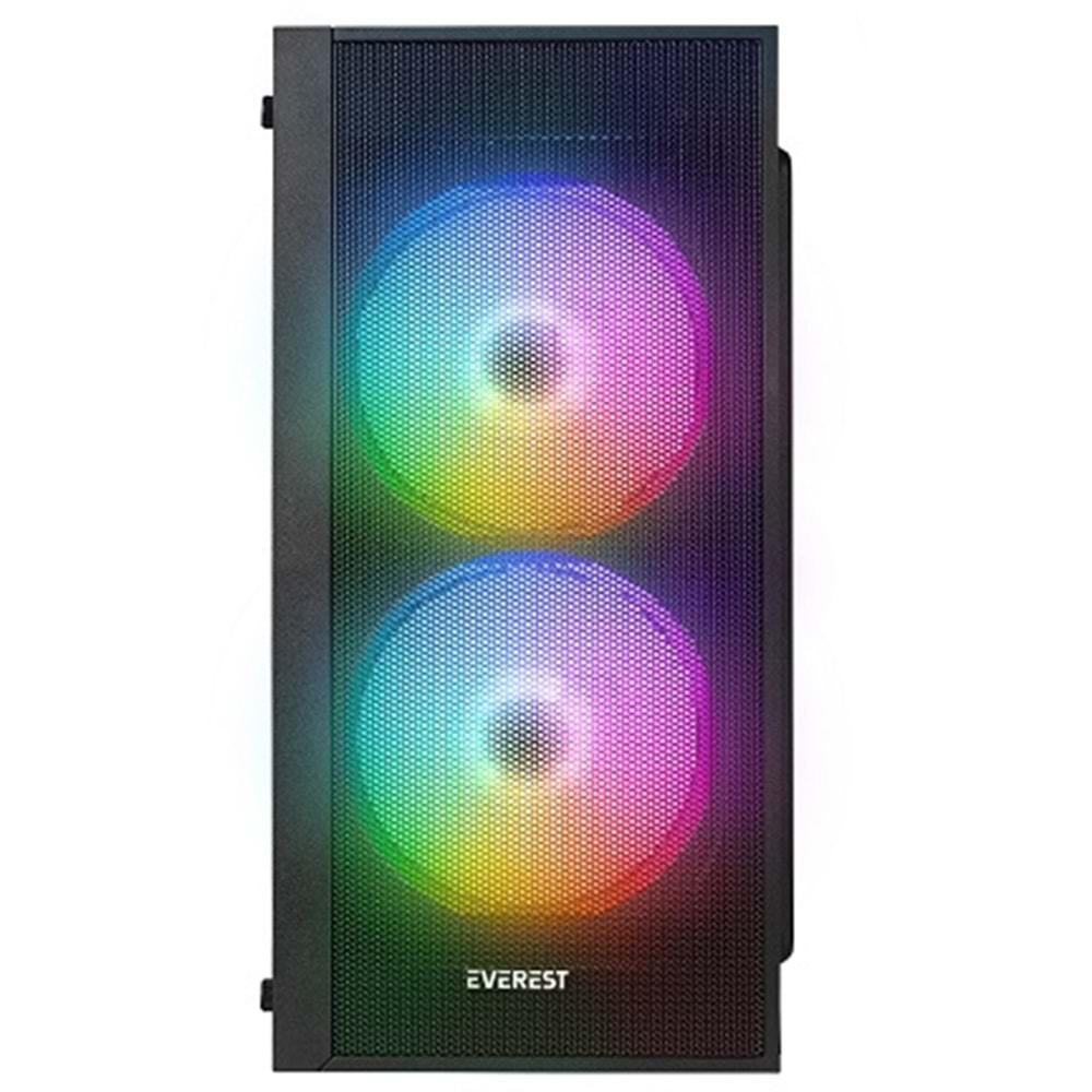 Everest Minion Mesh Peak 300W 2x12cm Rainbow Fan Akrilik Yan Panel MATX Mini-T Gaming Oyuncu Kasa