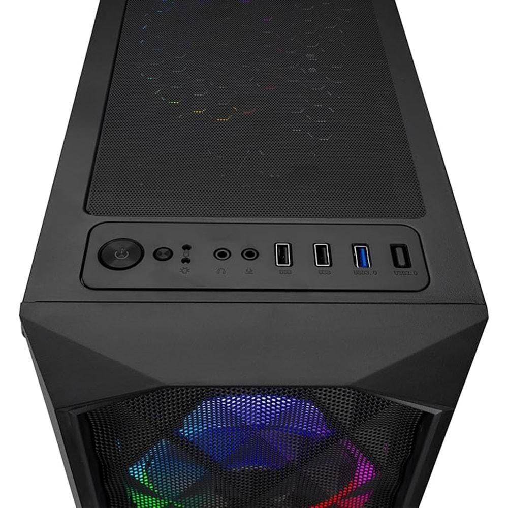 Everest Bumpy PSU Yok 4x12cm ARGB Fanlı Tempered Camlı Gaming Kasa