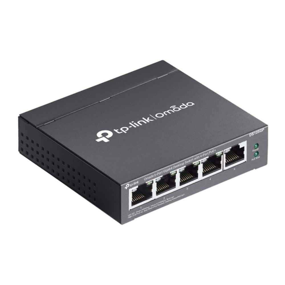 TP-Link Omada DS105GP 4 Port Gigabit + 1 Port Gigabit Uplink 65W PoE Yönetilemez Switch