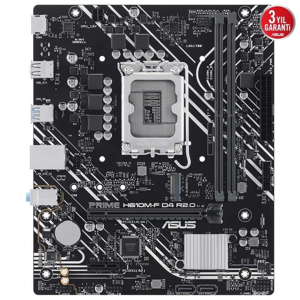 Asus PRIME H610M-F D4 R2.0-CSM H610 DDR4 M.2 HDMI PCI 4.0 1700p Anakart