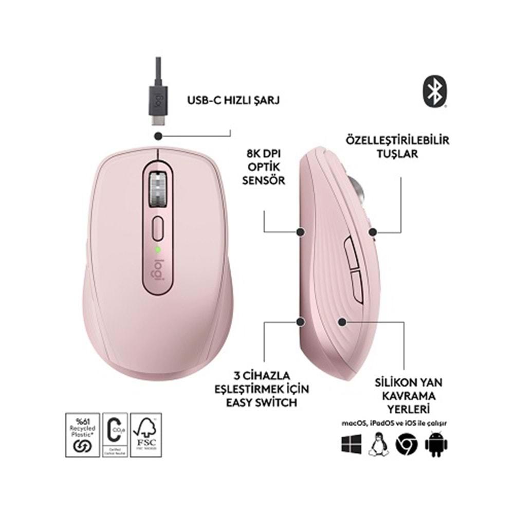 Logitech MX Anywhere 3S Pembe Kablosuz 910-006931