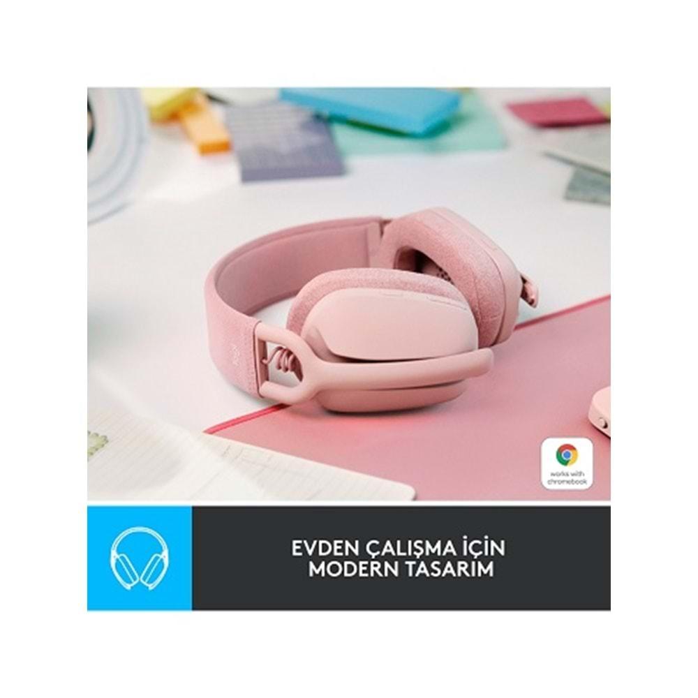 Logitech Zone Vibe 100 Kablosuz Kulaklık Pembe