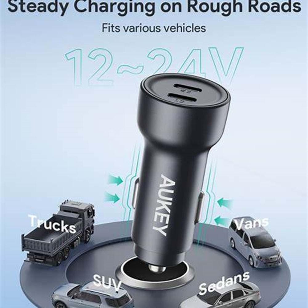 Aukey CC-Y23-BK 65W İki Type-C PD Araç Şarj Cihazı