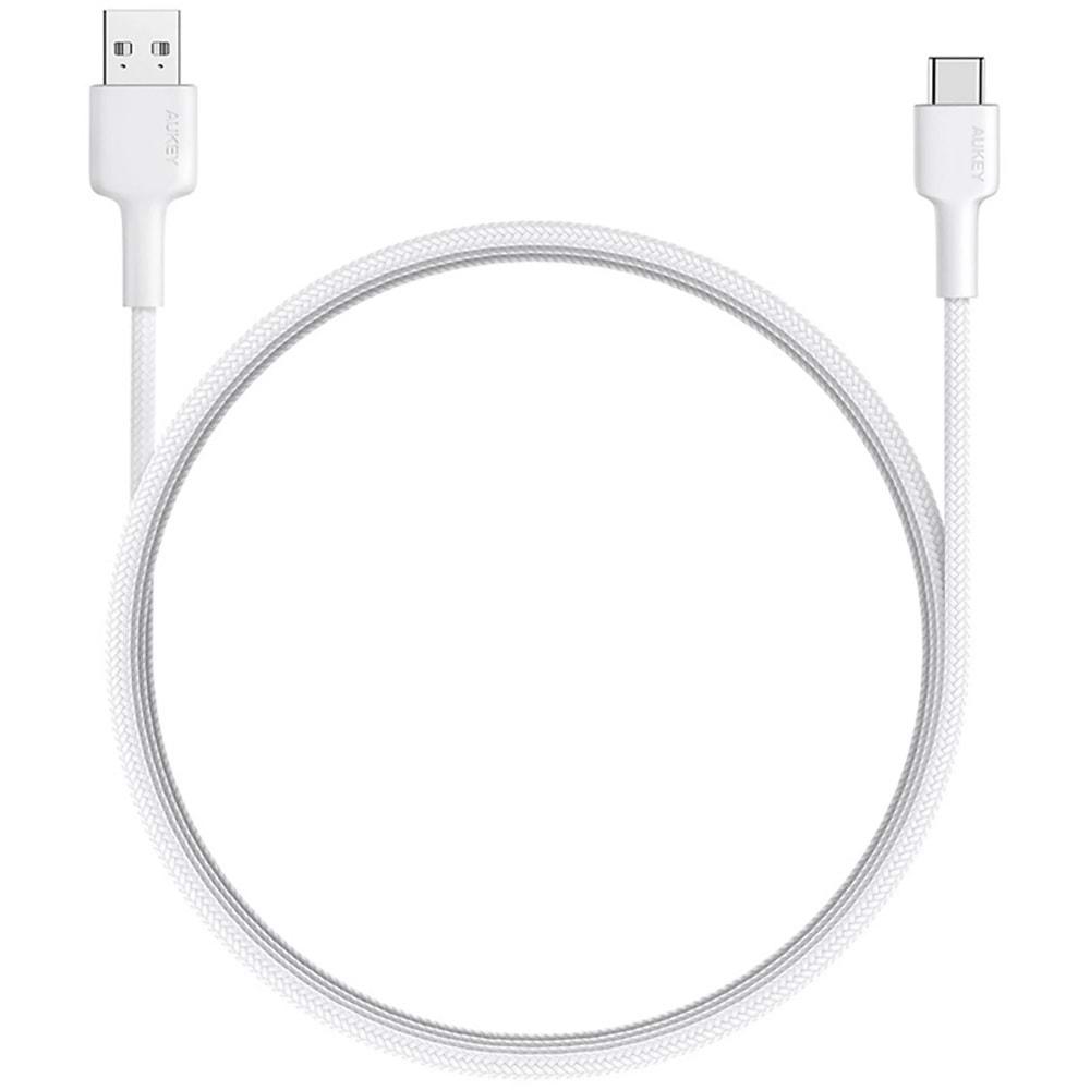 Aukey CB-CD30-WH Naylon Örgülü USB-A Type-C Şarj Kablosu (0,9 m)