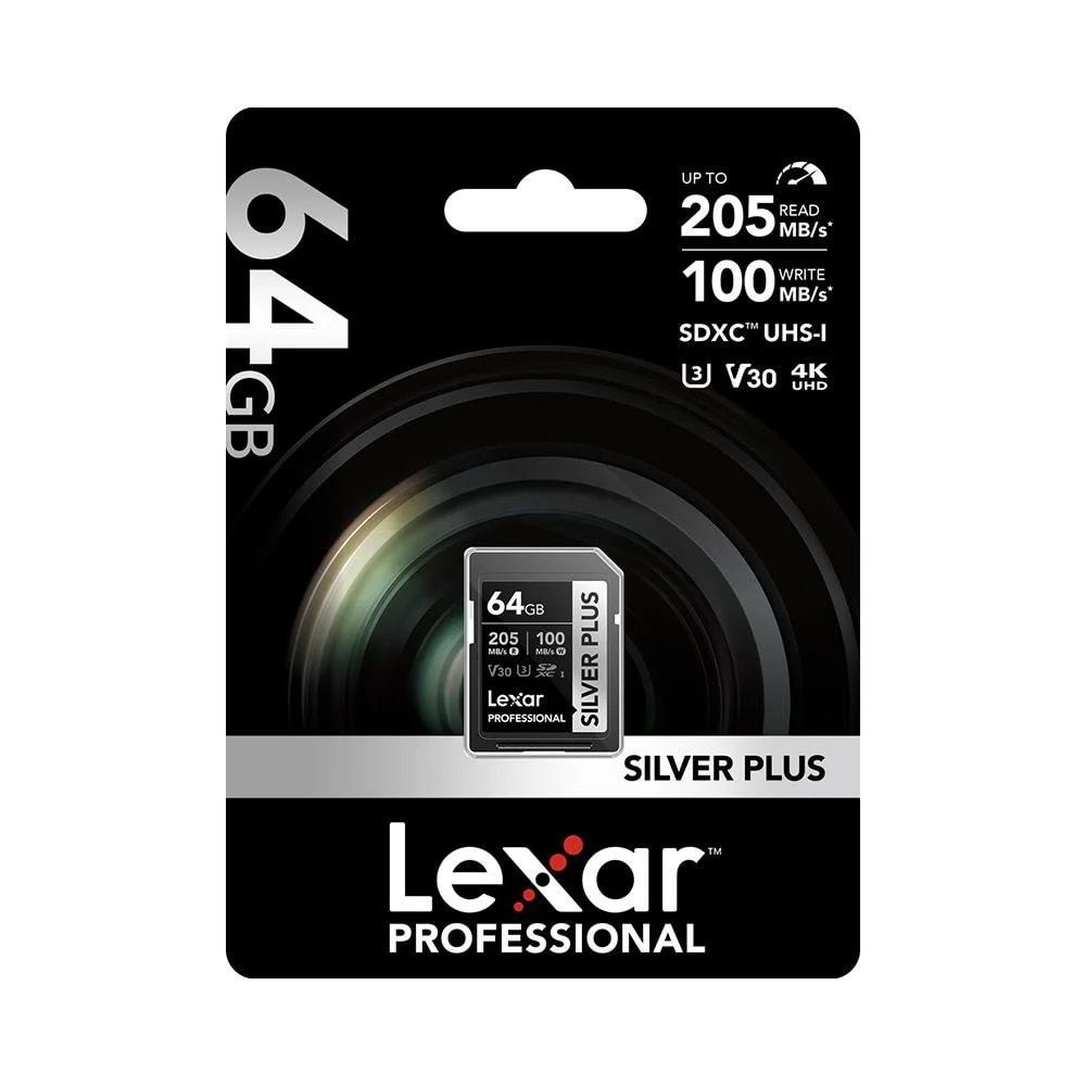 Lexar 64GB Profesyonel Silver Plus SDXC UHS-I Kart UP TO 205MB/S READ 100MB/S WR