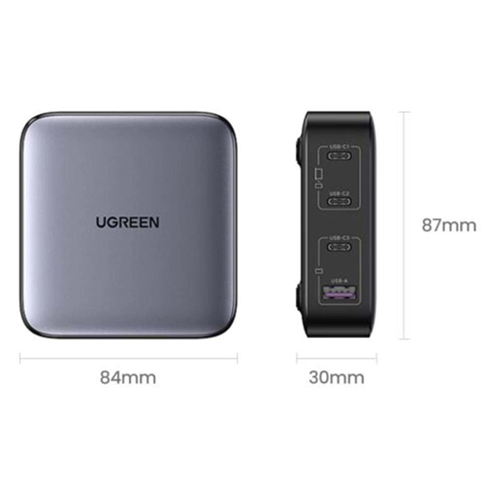 UGreen Nexode AIR 100W GAN Hızlı Şarj Cihazı TYPE-C QC PD 3XUSB-C 1XUSB-A Gri