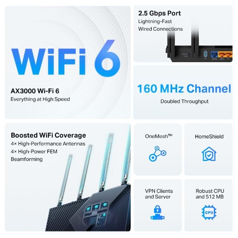 Tp-Link Archer AX55 PRO AX3000 2402MBPS DUAL BAND 2.5G GIGABIT WI-FI 6 Router