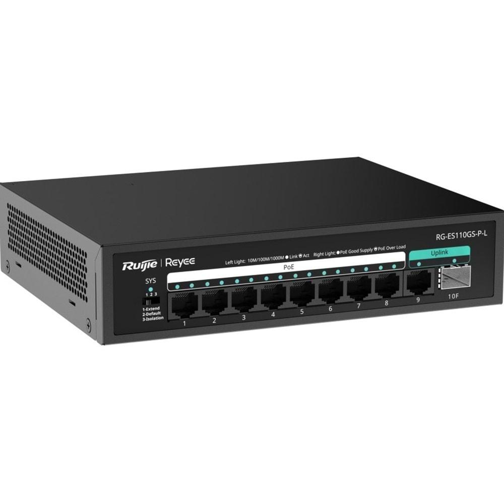 Ruijie Reyee RG-ES110GS-PL 8-Port Gigabit+1XRJ45/1XSFP Uplink (120W) Poe Switch