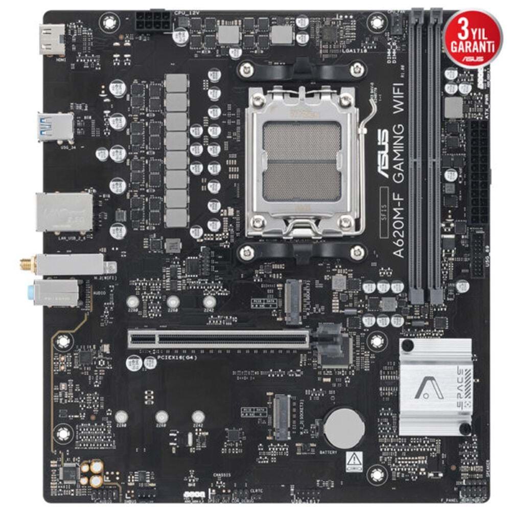 Asus A620M-F GAMING WIFI AMD A620 DDR5 USB3.2 M.2 HDMI PCI 4.0 AM5 Anakart