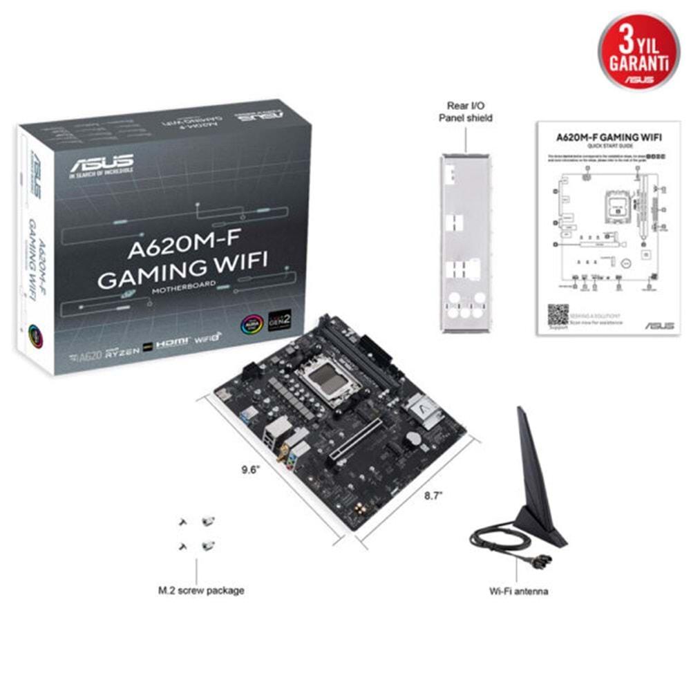 Asus A620M-F GAMING WIFI AMD A620 DDR5 USB3.2 M.2 HDMI PCI 4.0 AM5 Anakart