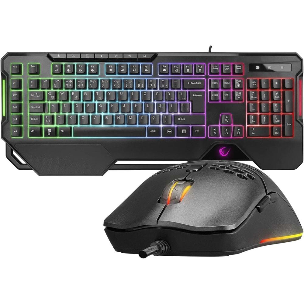 Rampage KM-R96 ELEMENTAL Q RGB Multmedia Klavye+7200dpi Mouse Gaming Set Siyah