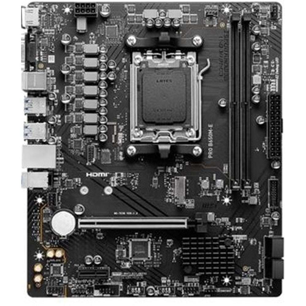 MSI PRO B650M-E DDR5 6800MHZ 1XVGA 1XHDMI 1XM.2 USB 3.2 MATX AM5 (AMD AM5 9000,8000,7000 Serili İşlemci Uyumulu)