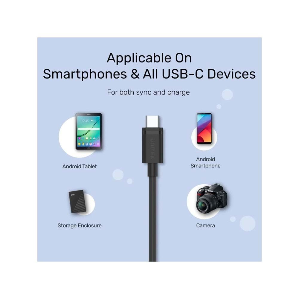 UNITEK USB 3.0 Type-C to USB-A Şarj Kablosu 1.5 Metre – 5Gbps – C14103BK-1.5M