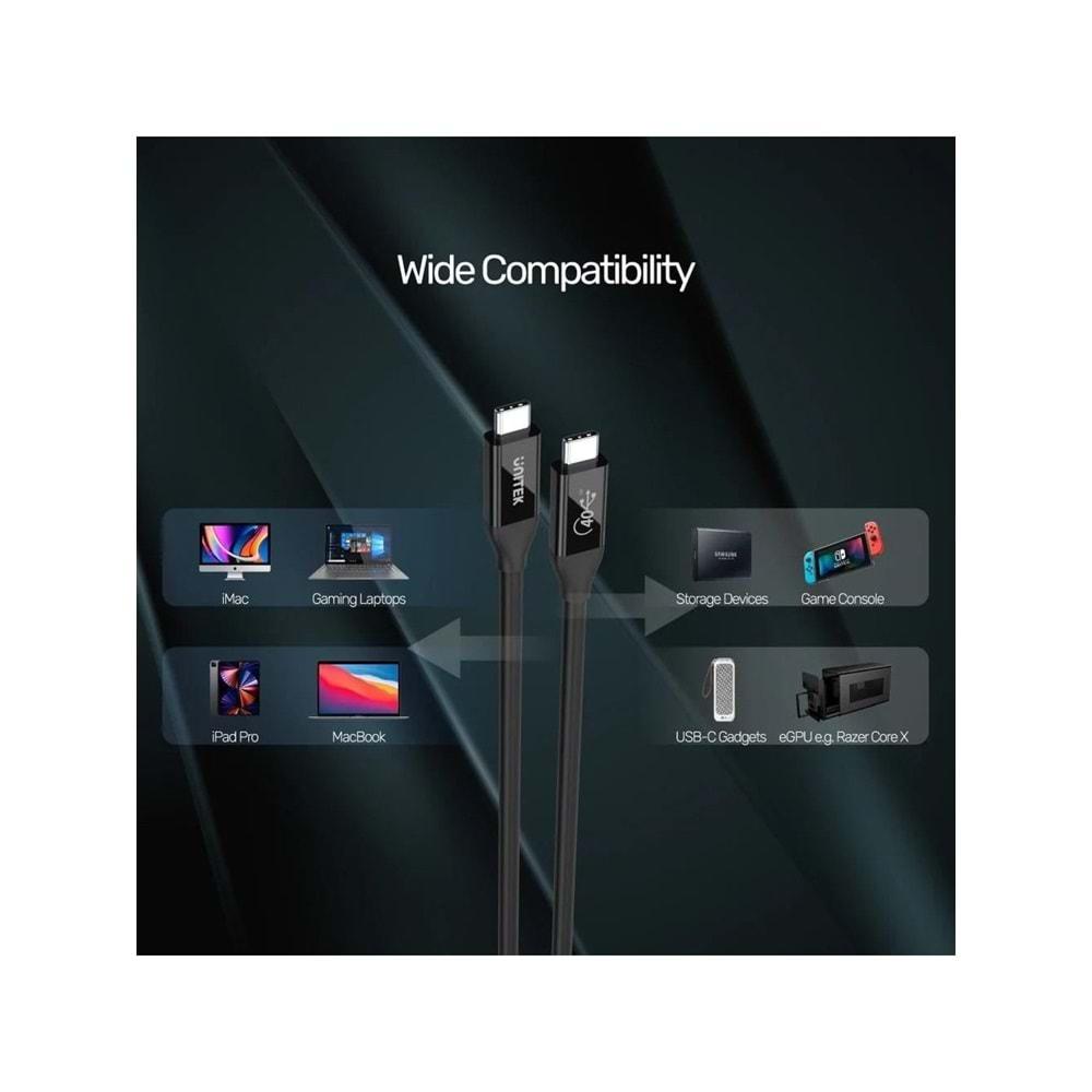 UNITEK USB4 Thunderbolt Kablosu 0.8 Metre – 40Gbps, 100W, 8K@60Hz – C14100BK-0.8M