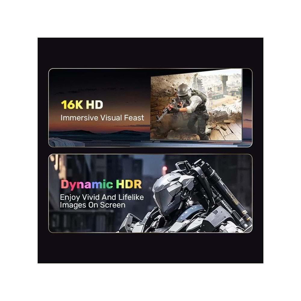 UNITEK DisplayPort 2.1 Kablosu 3 Metre – 16K@60Hz, %100 Bakır – C1626GY01-3M