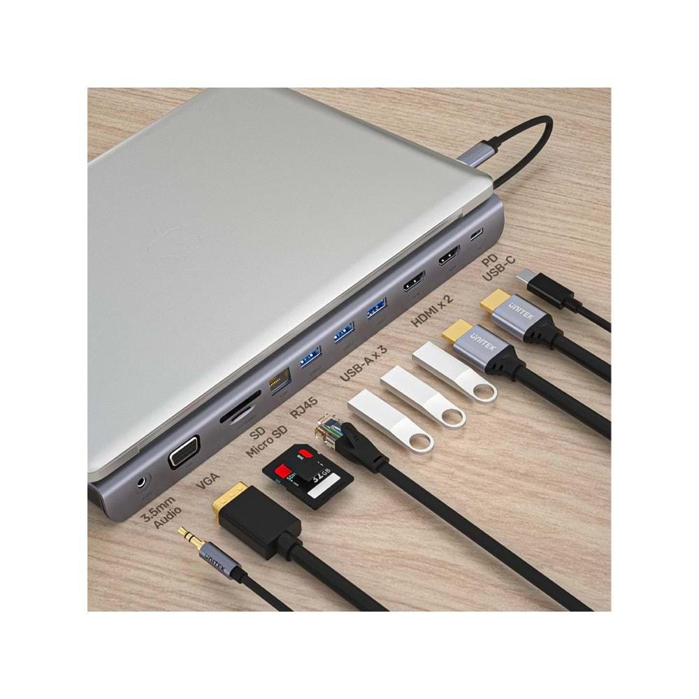 UNITEK USB-C 11in1 Universal Dock – MST Destekli – D1022B