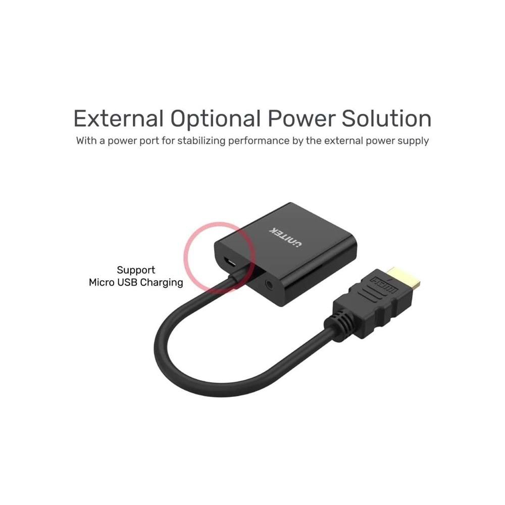 UNITEK HDMI to VGA Dönüştürücü – Ses Destekli – 1080P@60Hz – Y-6333