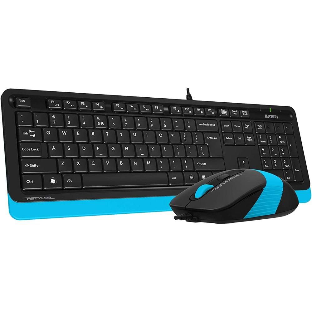 A4 Tech F1010 FN-Multimedya Q Klavye + Optik Mouse 1600D Mavi USB