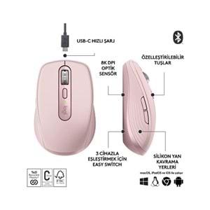 Logitech MX Anywhere 3S Pembe Kablosuz 910-006931