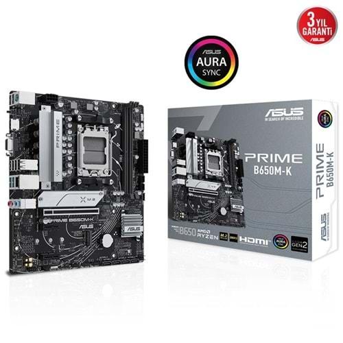 Asus Prime B650M-K DDR5 6400Mhz 1XVGA 1XHDMI 2XM.2 USB 3.2 Matx Am5 Anakart