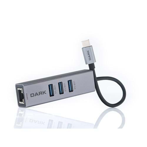 Dark Type C to Gigabit Ethernet +USB Çoklayıcı