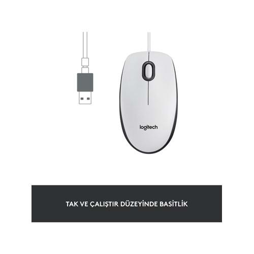 Logitech M100 Kablolu Optik Mouse Beyaz 910-006764