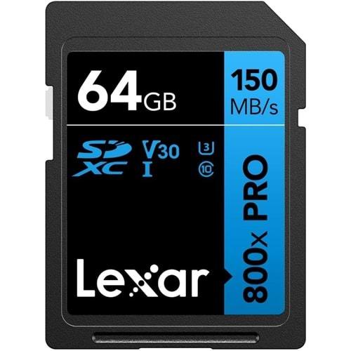 Lexar 64GB Profesyonel 800X Pro SDXC UHS-I Kart UP TO 150MB/S Read C10 V30 U3