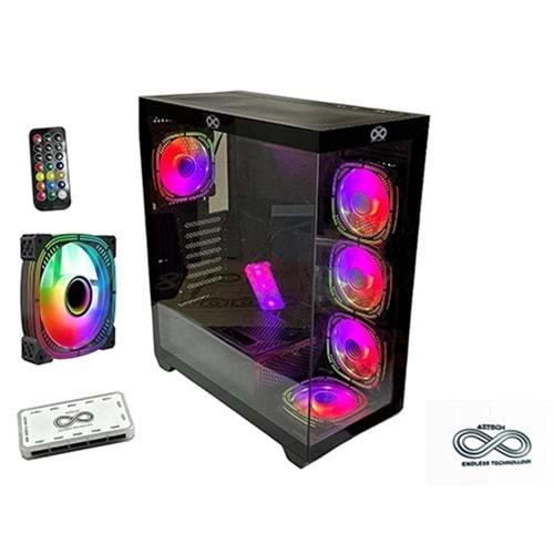 Aztech AZT101 B5*RGB Fan Uzaktan Kumandalı Temperli Cam RGB Switch Siyah Akvaryum Gaming Kasa