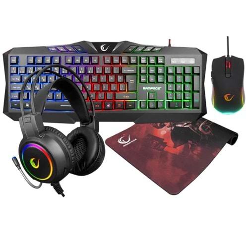 Rampage KM-404 ARGENTI Q Rainbow USB Gaming Combo Klavye+Kulaklık+Mouse+Mousepad