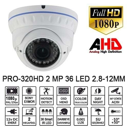BALANDI PRO-320HD 2MP 1080P 2.8-12MM IP66 AHD Dome Kamera