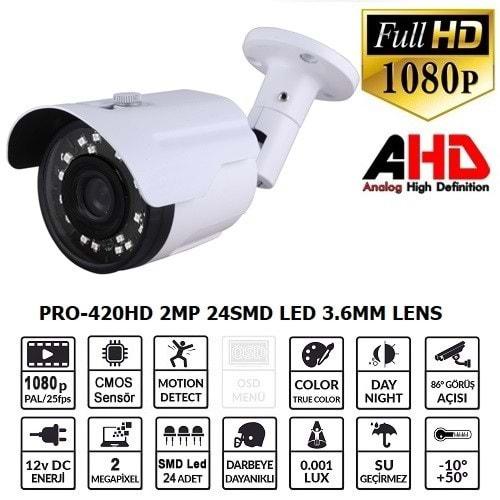 BALANDI PRO-420HD 2MP 3.6MM 24 SMD LED AHD Bullet Kamera