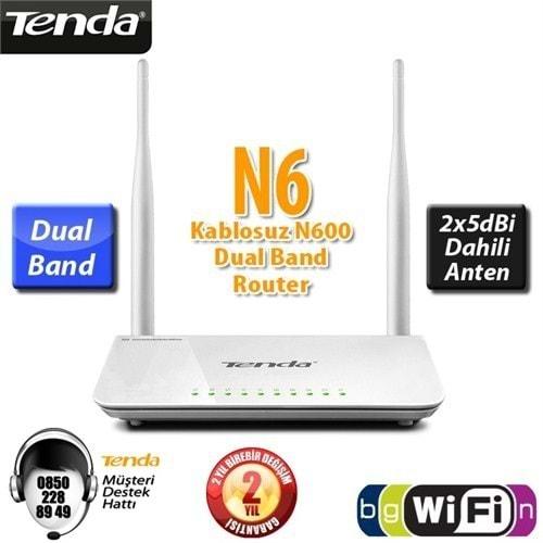 Tenda 4Port WiFi-N 600Mbps Dual Band Router N6
