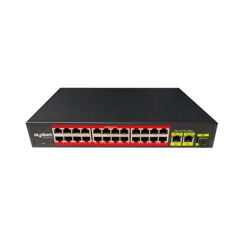 Uranium POE-2421SFP-300W 24X10/100+2X Gigabit Uplink +1XSFP Poe Combo Rack Tipi Switch