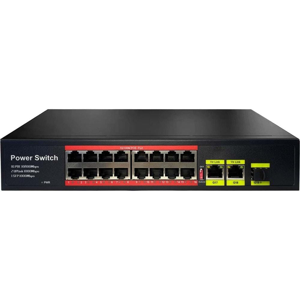 Uranium POE-1621SFP-200W 16 PORT 10/100+2XGIGABIT RJ45+1XSFP UPLINK POE RACKMOUNT SWITCH (REALTEK CHIPSET)