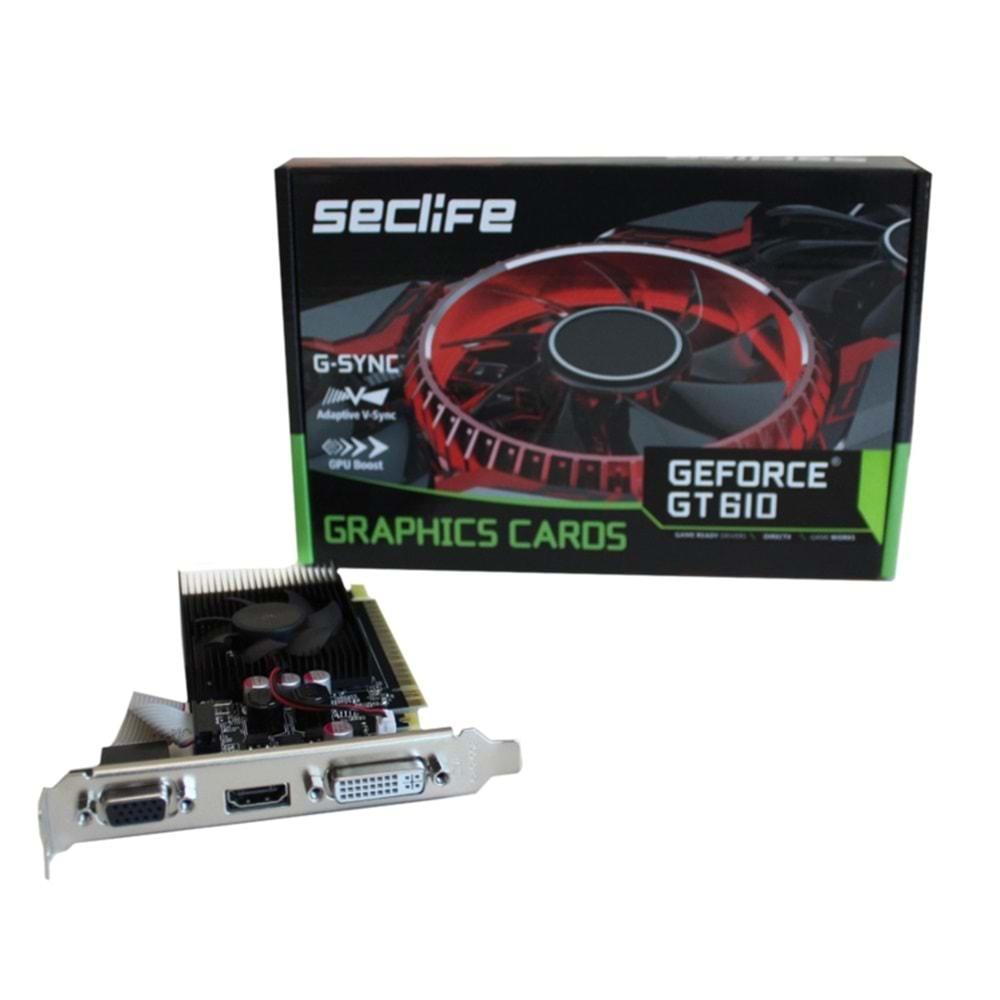 Seclife Geforce GT610 LP 2GB DDR3 64B 1XVGA 1XHDMI 1XDVI Ekran Kartı