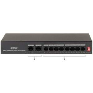 Dahua PFS3010-8ET-65, 8 Port, Megabit, 8 Port Poe, 65W, +2 Port Megabit Uplink, Yönetilemez, Masaüstü Switch